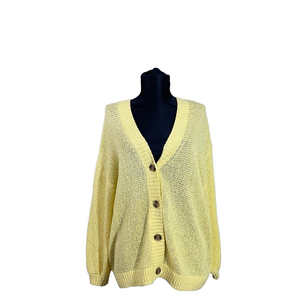 LOFT  Yellow Cotton Blend Button Front Cardigan Sweater Women's XL Bishop slv.